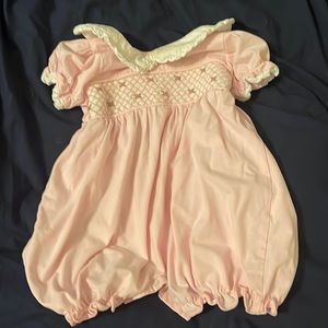 Vintage Smocked light pink short sleeved onesie